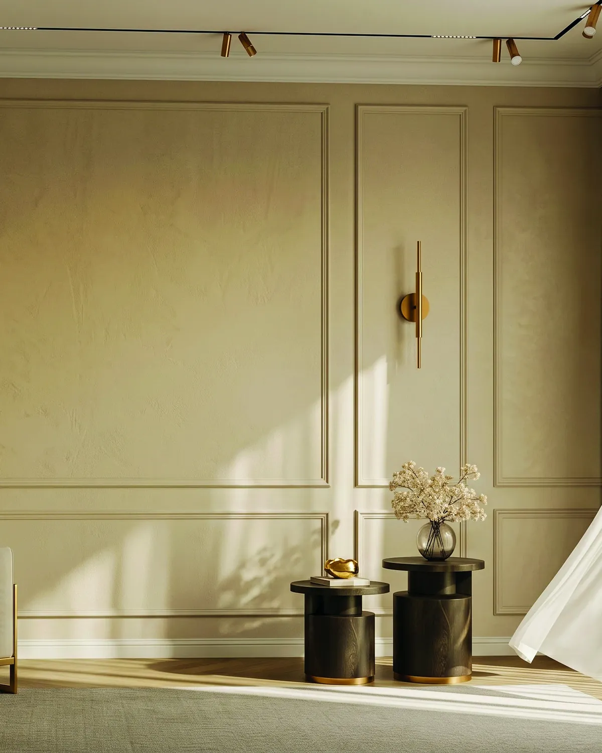 Sunlit Luxe Living interior with elegant drapery