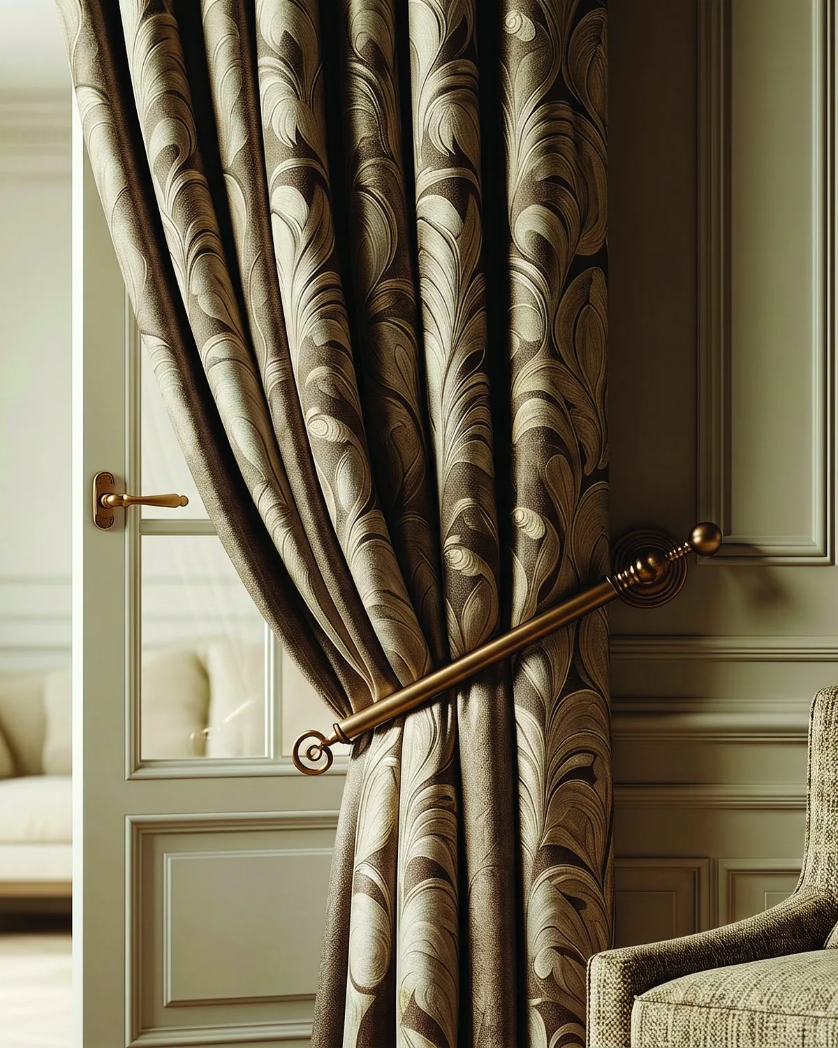 Luxury patterned drapes close up