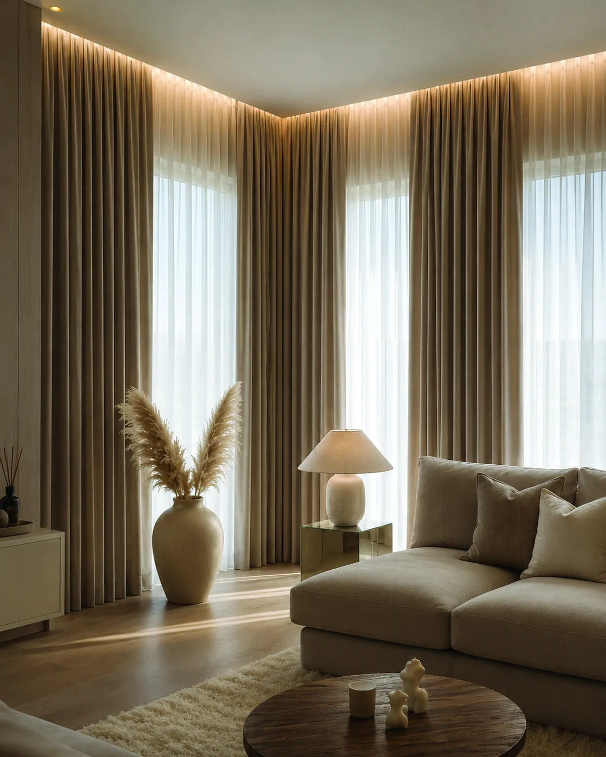 Curated living room with Luxe Living window treatments